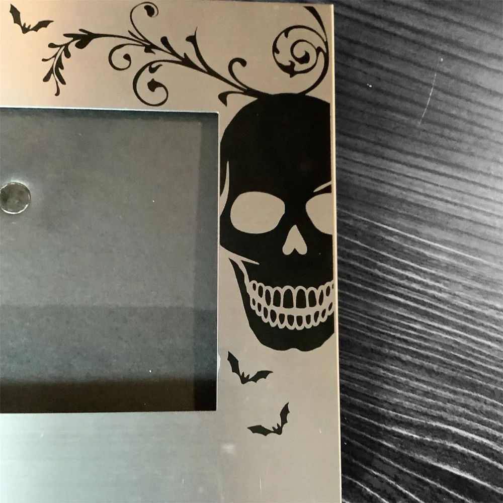 Silver and black skulls and bats picture frame (Tabletop)